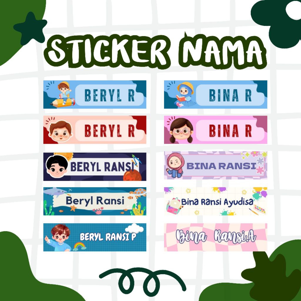 

40pcs Sticker Label Nama Anak Custom Waterproof Tahan Air Sticker Bebas Request