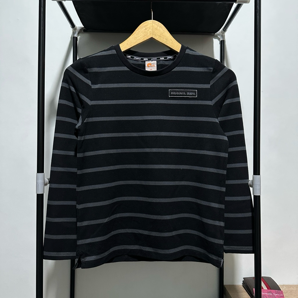 Long Sleeve Stripe Kids Nepa List Black Grey