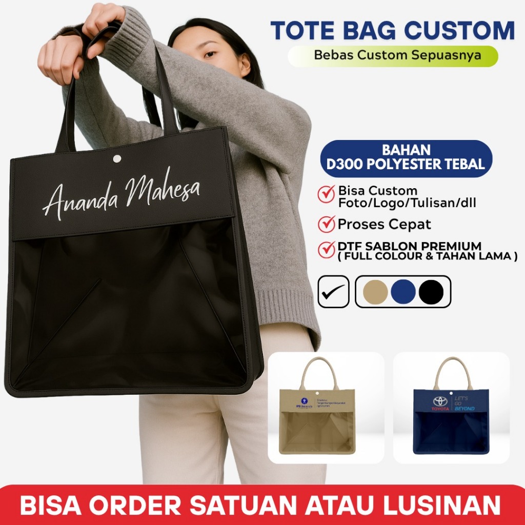TOTE BAG MIKA COSTUM KANVAS TEBAL PREMIUM TAS HAMPERS CUSTOM BEBAS DESAIN FOTO LOGO NAMA / TAS HAMPE