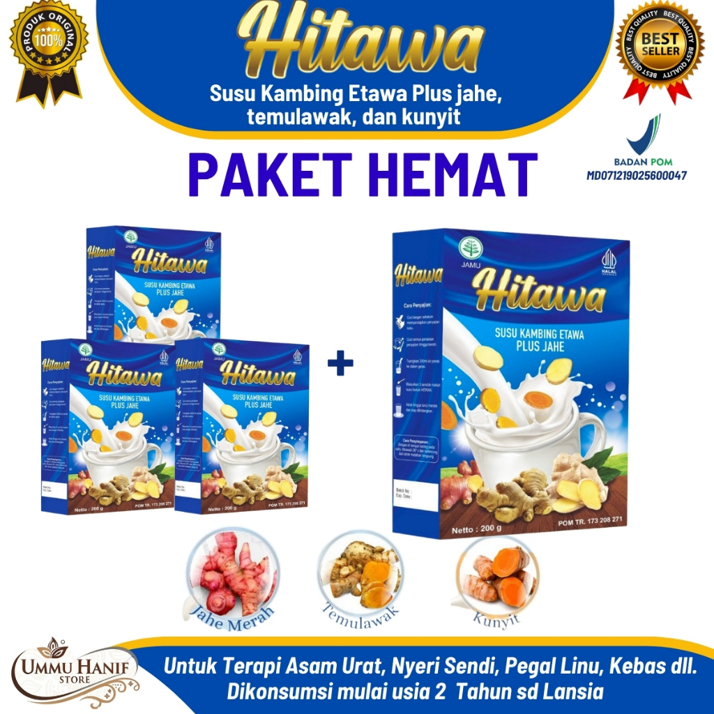 

[Paket Hemat] HITAWA Susu Kambing Etawa Plus Herbal Jahe Kunyit Temulawak - 200gr