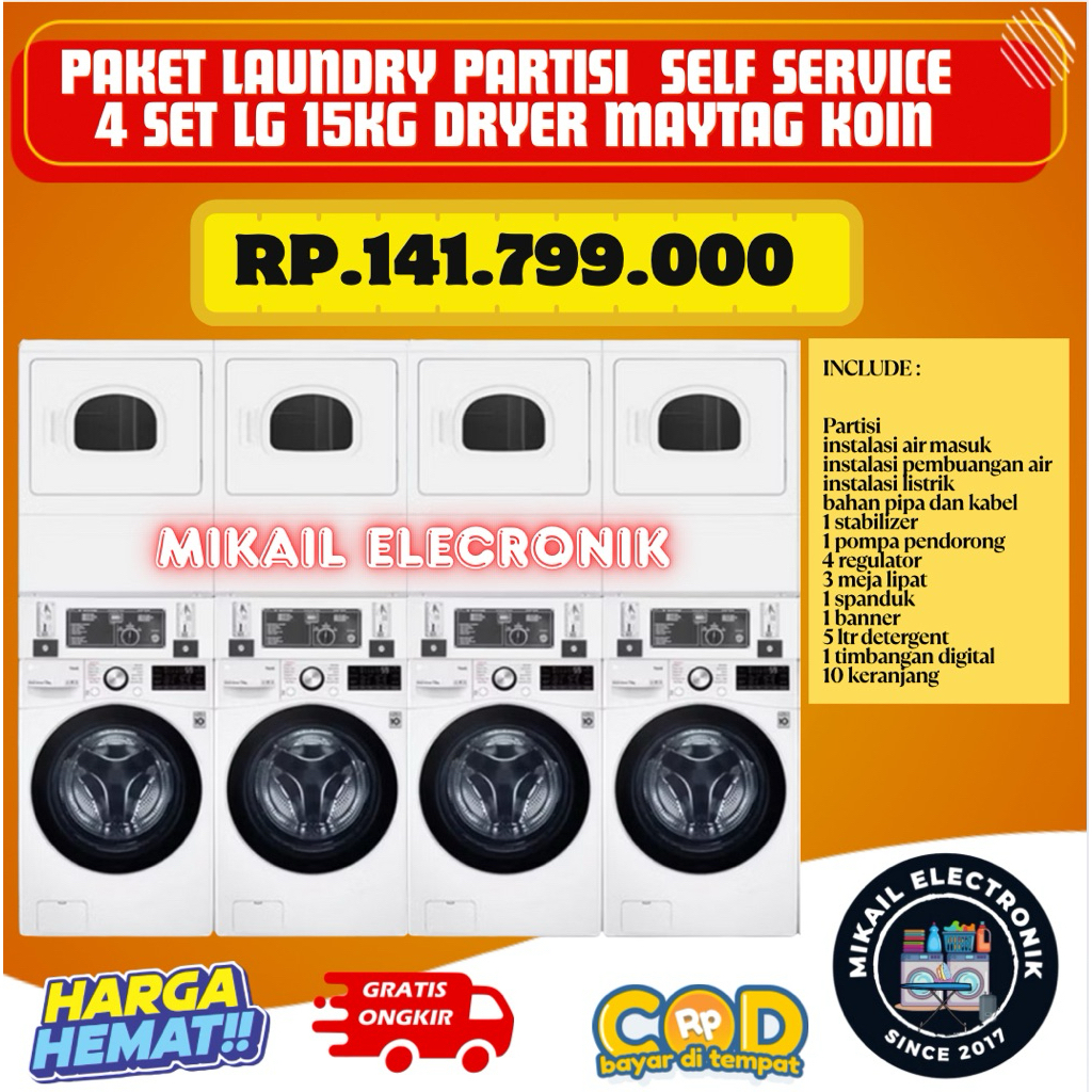 PAKET LAUNDRY KOIN PARTISI 4 SET MESIN CUCI LG 15 KG DRYER SPEEDQUEEN