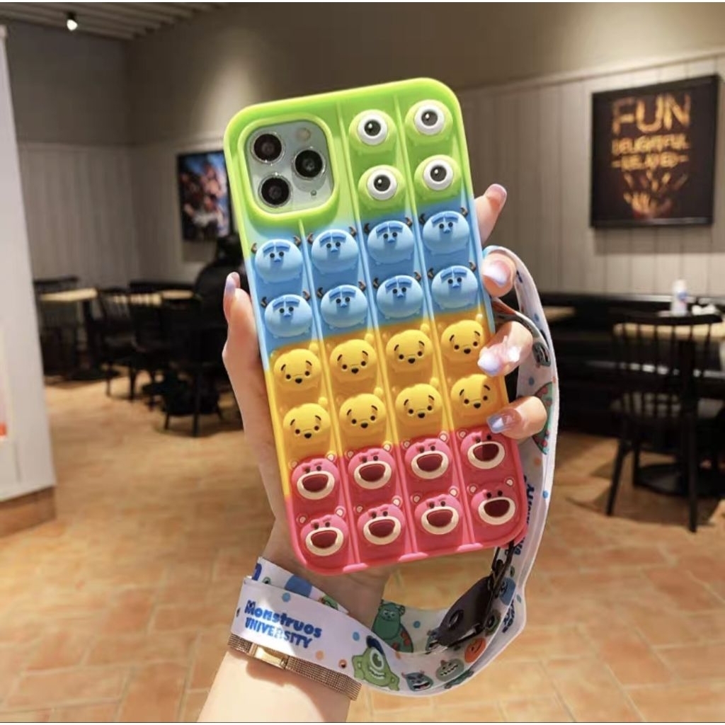 Case 3D Rubber Cute Disney Tsum Tsum Rainbow Pop it Anti Stres Bisa Ditekan Ready for Iphone 15, 14,