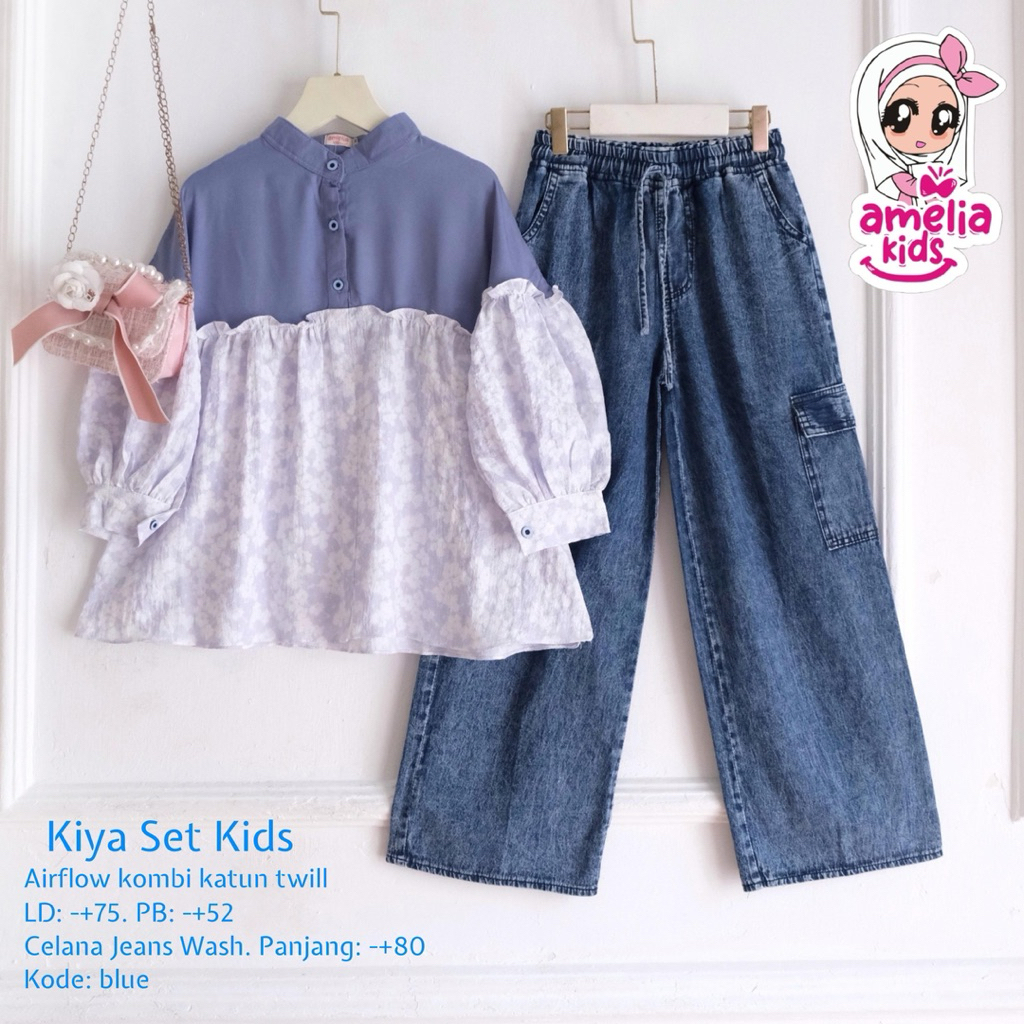 SETELAN KEMEJA MOTIF CELANA JEANS ANAK REMAJA PEREMPUAN//ORIGINAL AMELIA KIDS