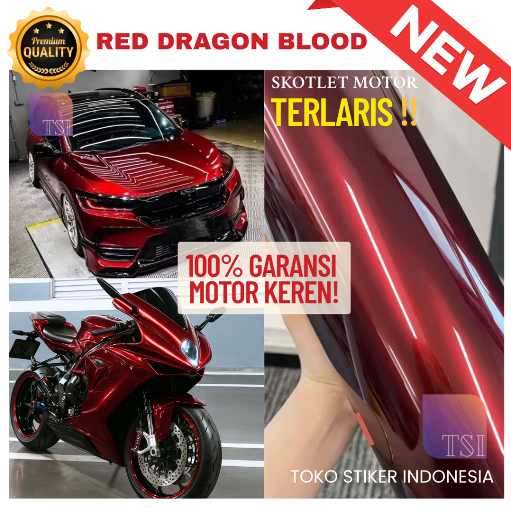 Stiker Skotlet Motor Hitam Lembayung Merah Candy Maroon Moonlight Scotlet Dragon Blood Red Glossy