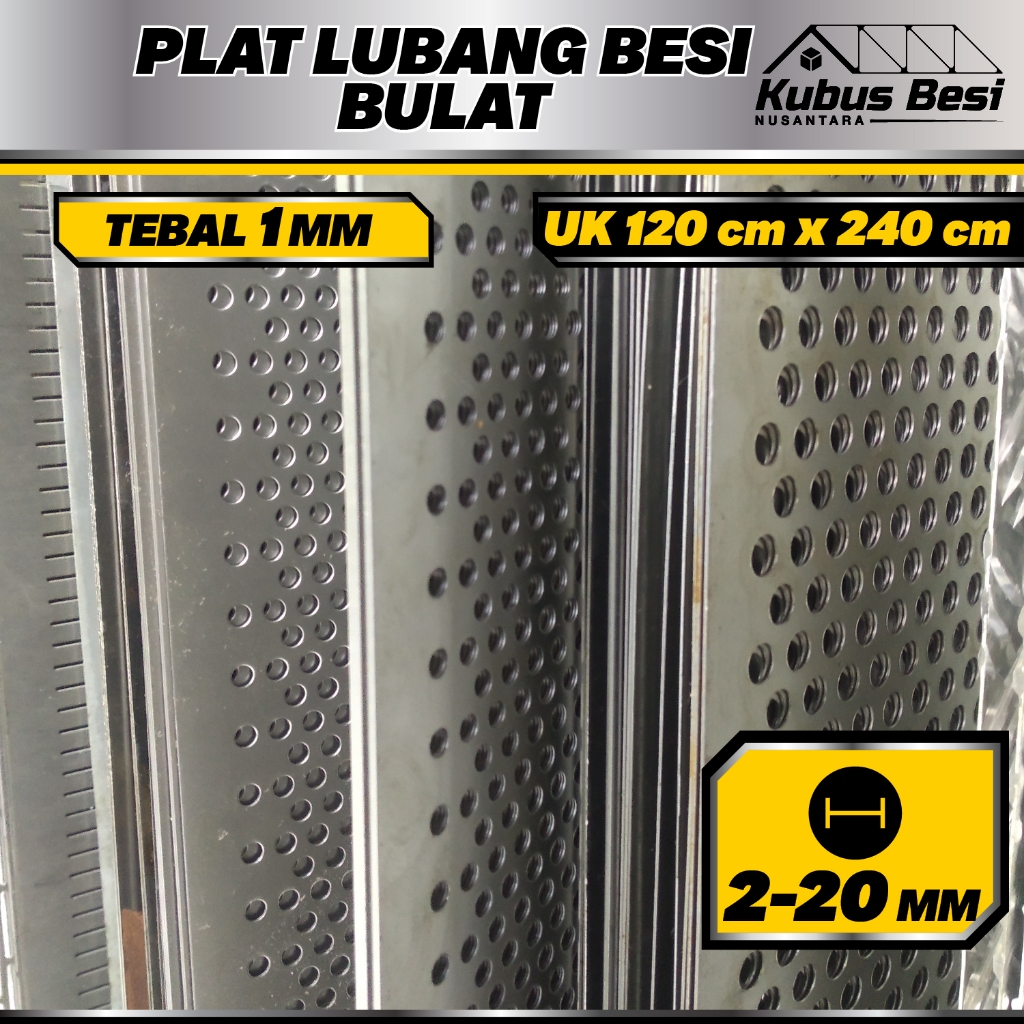120x240 cm - Plat Lubang Bulat 2,3,4,5,6,7,8,10,12,14,16,18,20 mm - Tebal 1 mm. Ram Gril/Plat Lubang