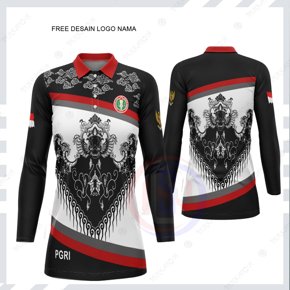 Kaos Polo Batik PGRI Wanita / Baju guru Tunik PGRI / baju jersey pgri indonesia Printing