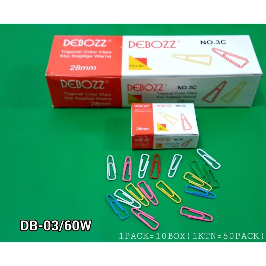 

Klip Segitiga Warna 28mm DEBOZZ NO.3C – Trigonal Color Clips | DB-03/60W (60 pcs) - Alat Tulis Kantor/ATK Murah Medan