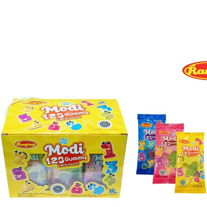 

(1 box = 30 saset) Permen gummy modi 123 lets count