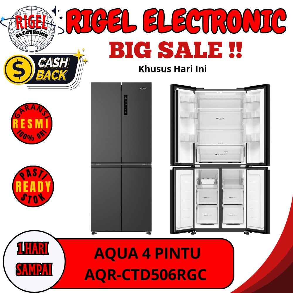 AQUA AQR-CTD506RGC (CB) KULKAS 4 PINTU INVERTER 406 LITER