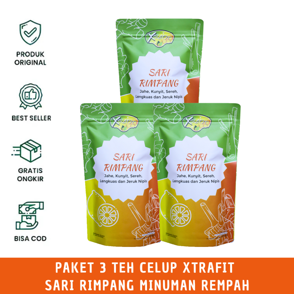 

PAKET HEMAT 3 Pouch Teh Sari Rimpang Xtrafit - Minuman Rempah Alami isi 20 Kantong