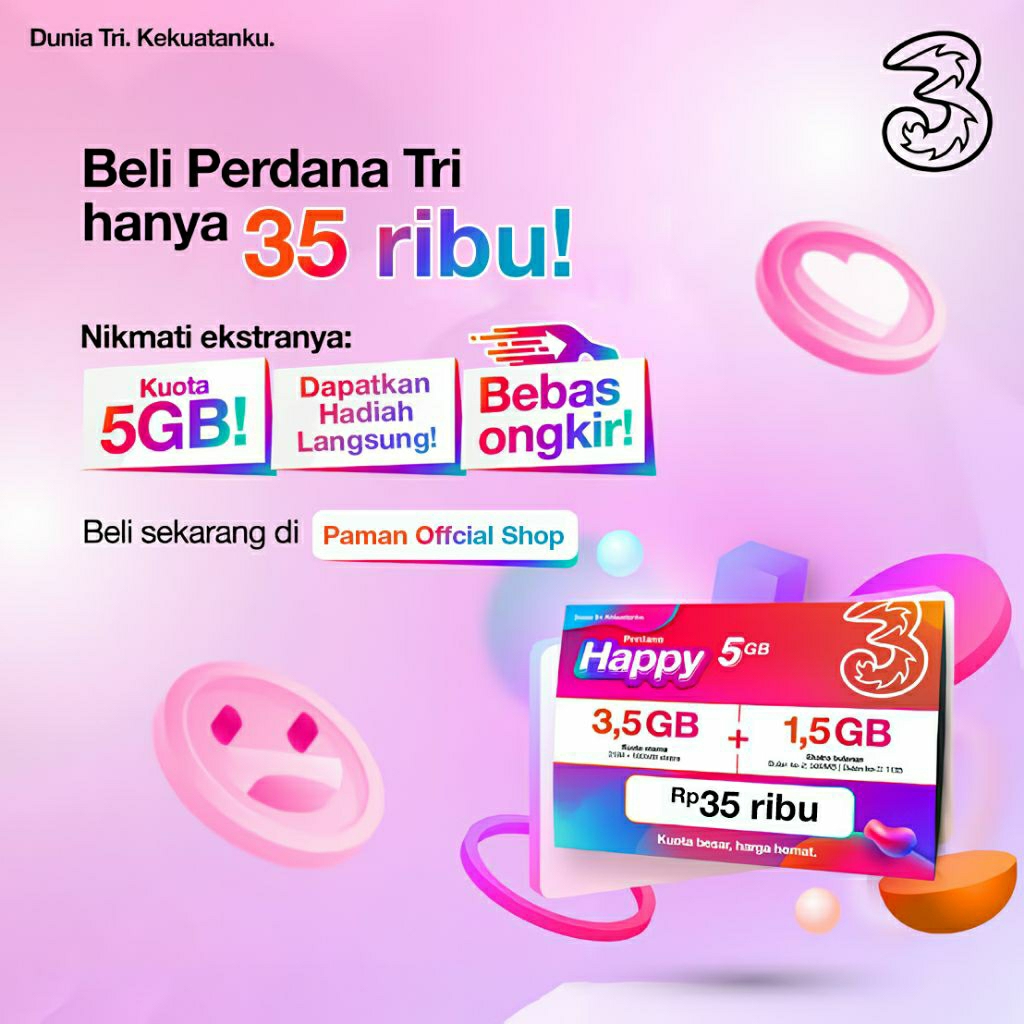Kartu Perdana Tri Happy 5GB Kuota Nasional