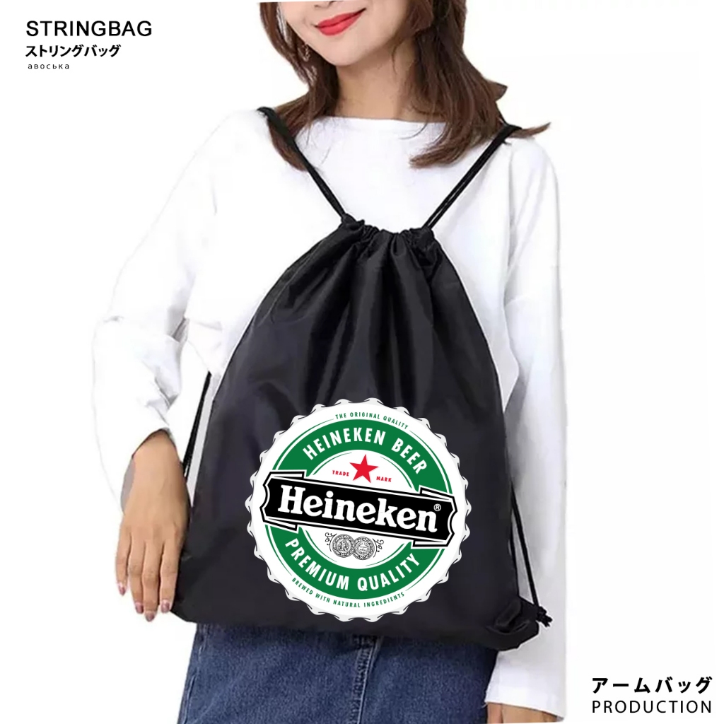 STRING BAG SERUT HEINEKEN BAHAN PARASUT ANTI AIR - DRAW STRING BAG / RANSEL SERUT