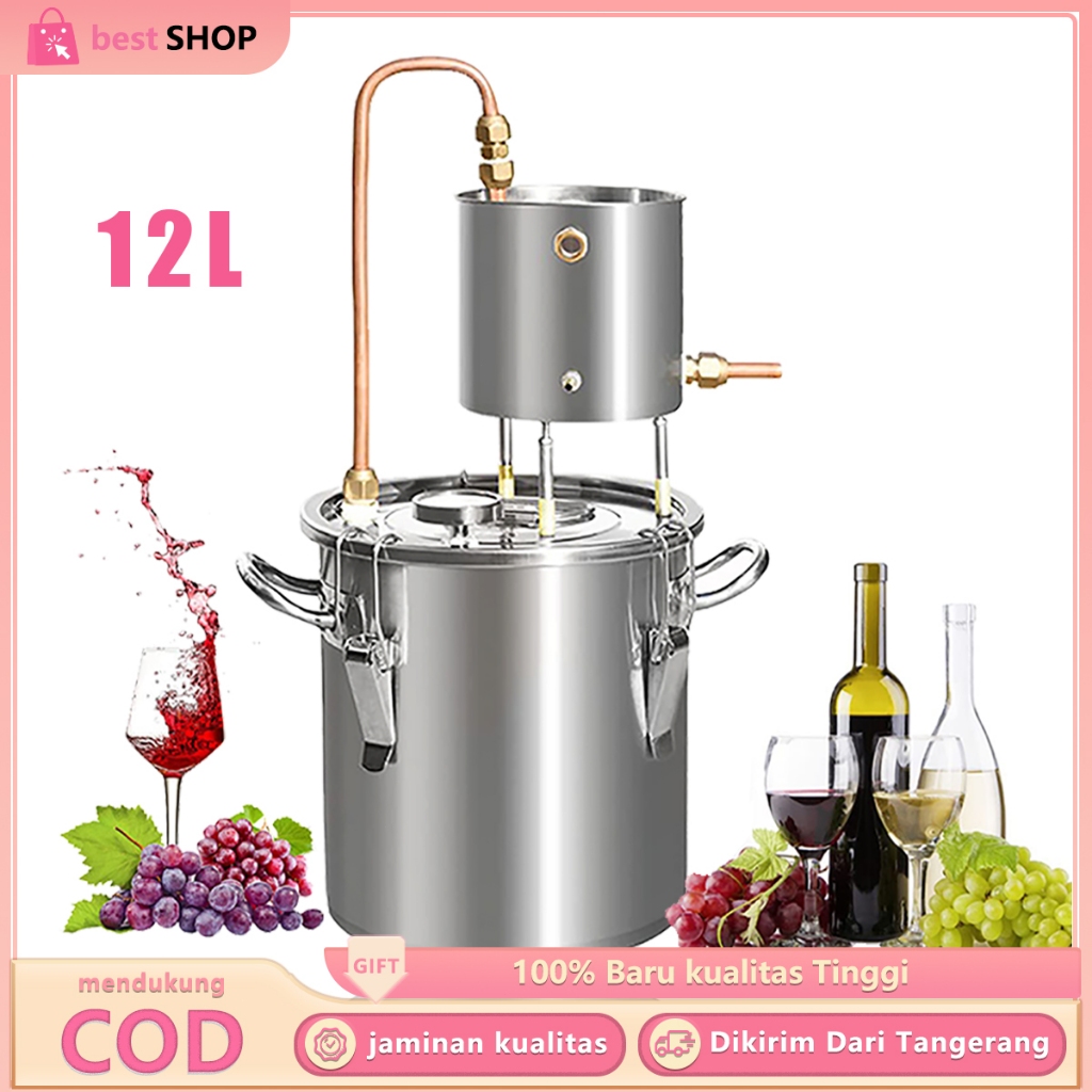 12L Distiller Machine Alkohol Distiller Baja Alat Destilasi Anggur Alat Penyuling Stainless 304