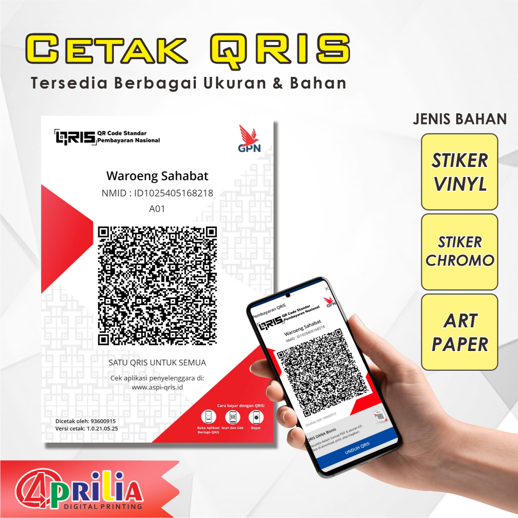

Cetak Poster Stiker QRIS untuk Etalase Toko / di Akrilik Stand
