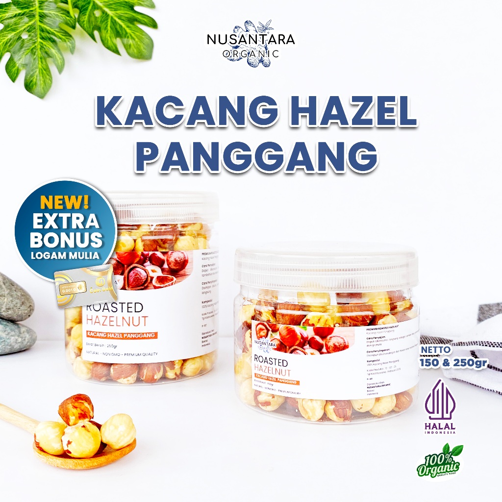 

Nusantara Organic Hazelnut Panggang Renyah Roasted Nut Organik Cemilan Matang Tanpa Campuran