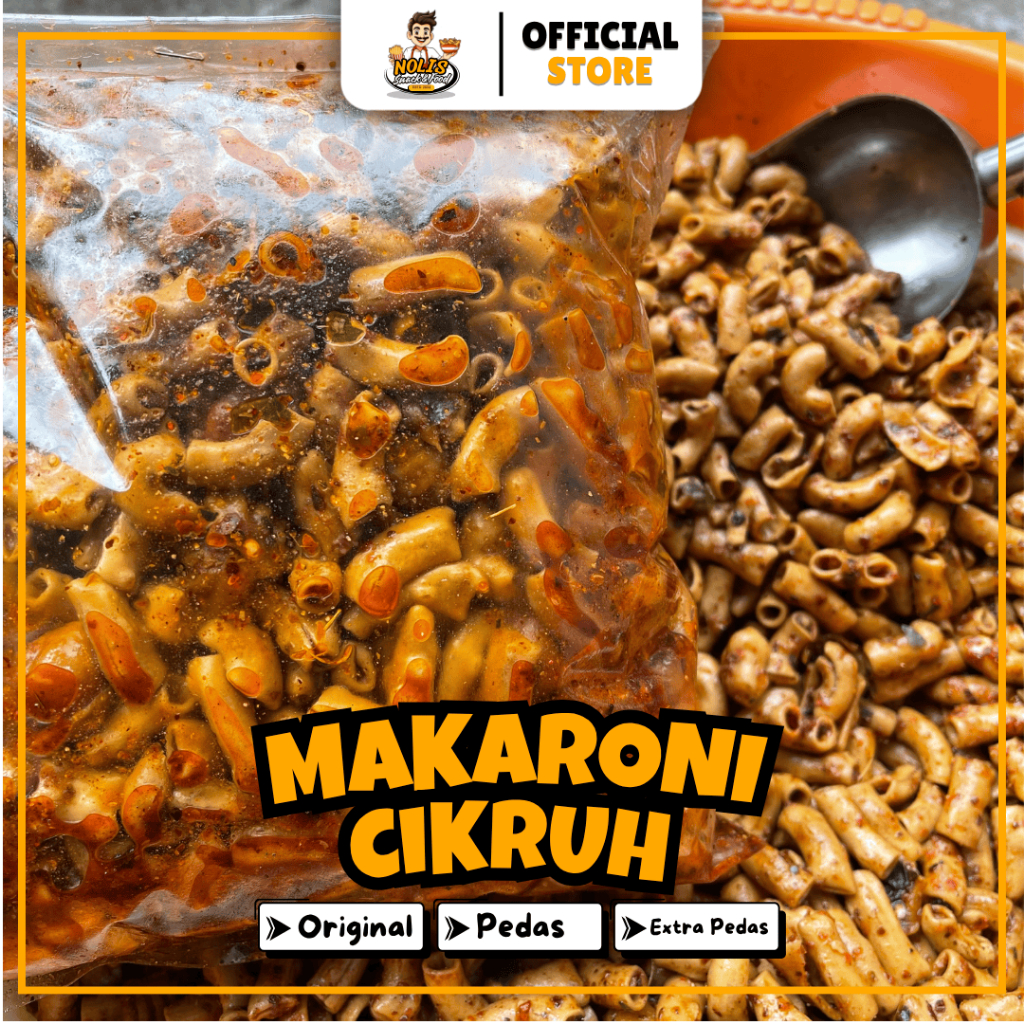 

MAKARONI CIKRUH EXTRA PEDAS [NOLIS SNACK & FOOD] Makaroni Cikruh Original dan Pedas Daun Jeruk