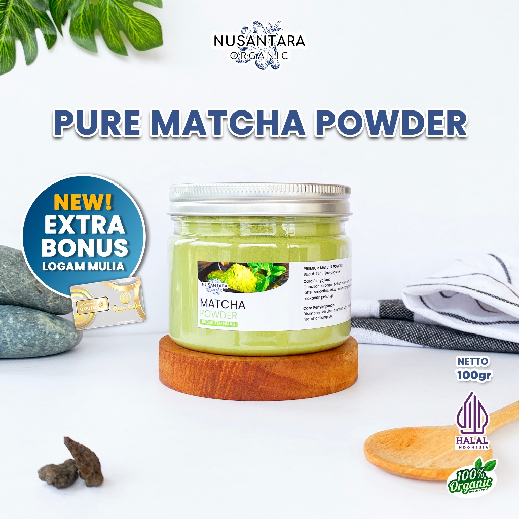 

Nusantara Organic Bubuk Matcha Leaf Tea Powder Minuman Organik Asli Tanpa Gula Campuran 100gr