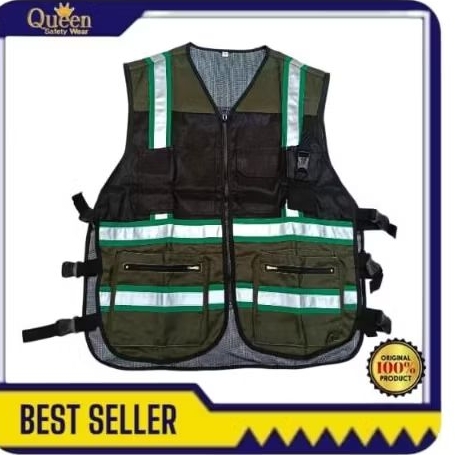 ROMPI SAFETY WARNA ARMY / SAFETY VEST TASLAN KOMBINASI  JARING HITAM/ROMPI PROYEK