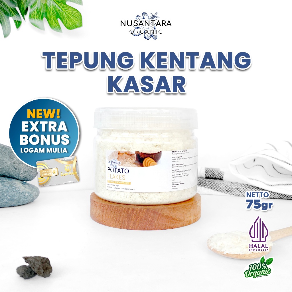 

Nusantara Organic Potato Flakes Tepung Kentang Serpih Kasar Mashed Organik Asli Tanpa Campuran 75gr