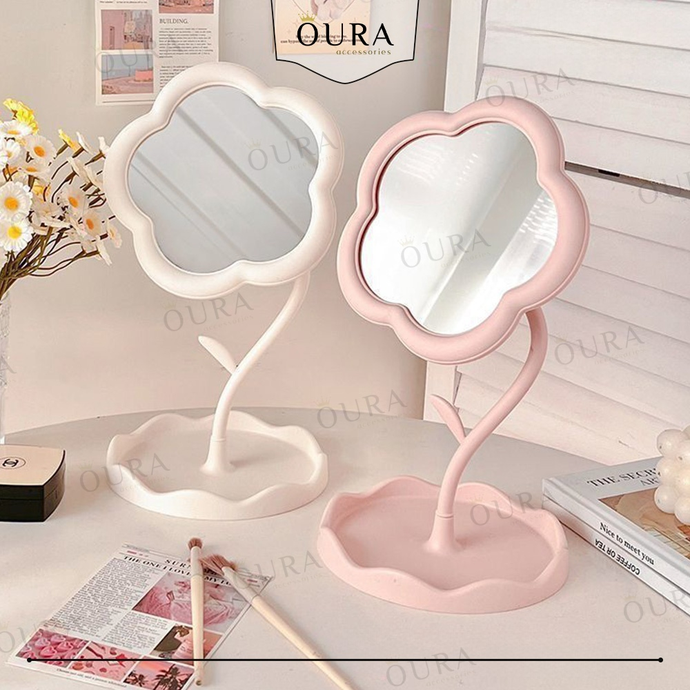 Cermin Bunga Aesthethic Kaca Rias Makeup Standing Mirror Rotating Ukuran Besar Kecil