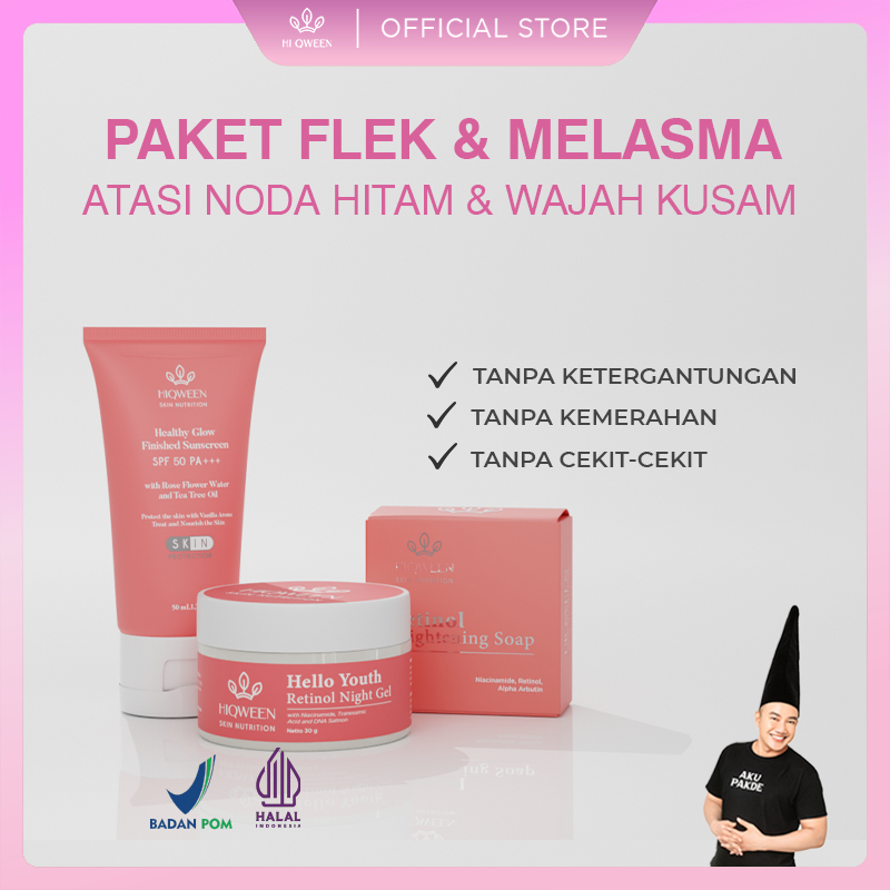 HIQWEEN Retinol Gel Mask - Retinol Serum - Sunscreen - Sabun retinol paket flek 39n1 Hiqween