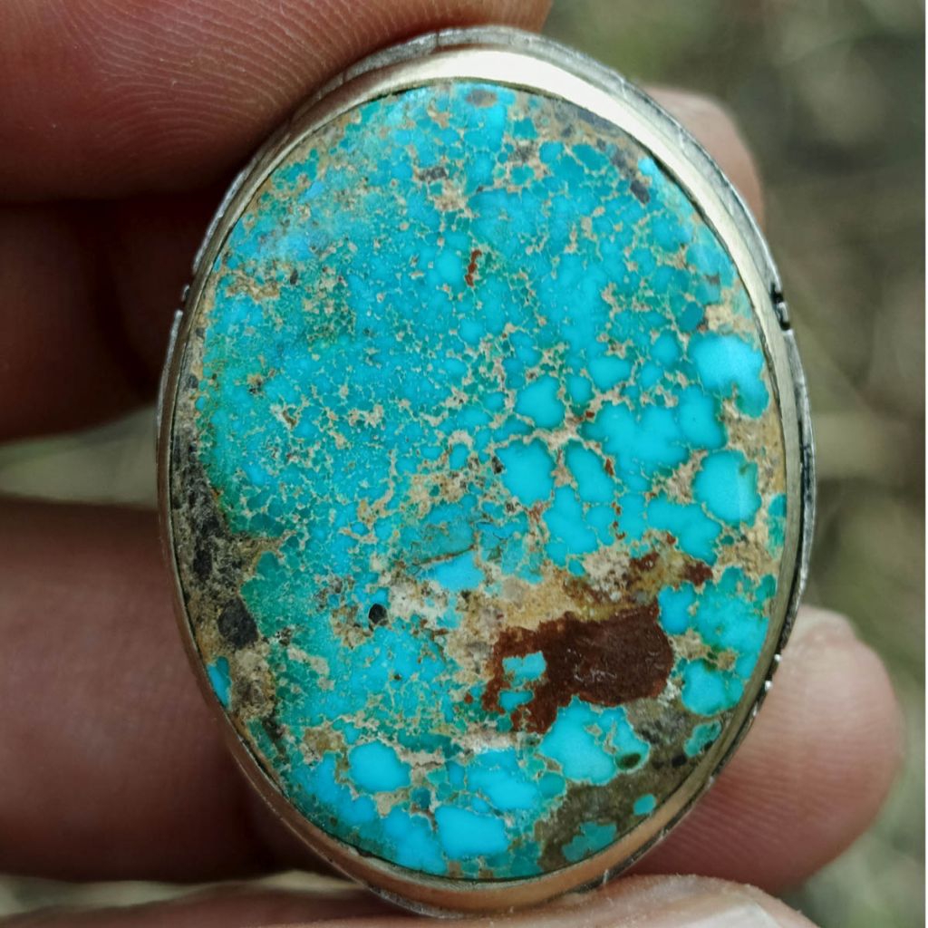 Batu Natural Pirus Persia Jumbo Biru Toska Solid Cerah Urat Emasnya Full Kesan Gradasi berpola ceplo