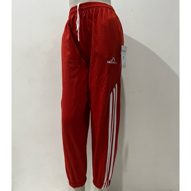 Celana Training Jogger Wanita Merah Lis putih ADIBARRA model strip bahan flece Jumbo Superjumbo