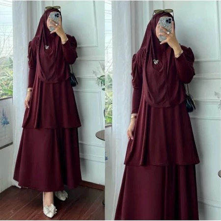 FREE HIJAB NAFISA 3IN1 SET ROK JERSEY JUMBO FIT TO XL // ONE SET ROK POLOS // SETELAN ROK // ONE SET