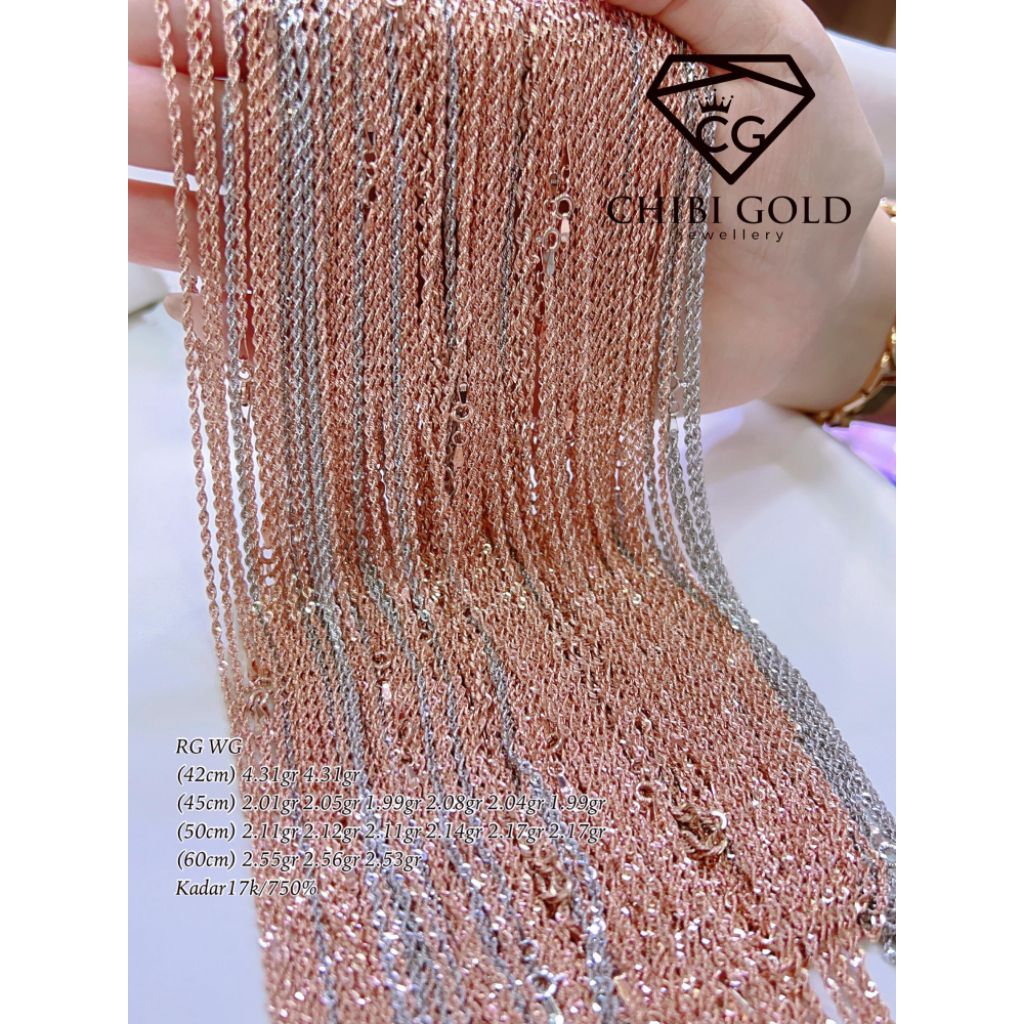 CHIBIGOLD - kalung tambang Kalung Long Ling rose gold emas 750 kadar 17k 700 kadar 16k - chibi gold