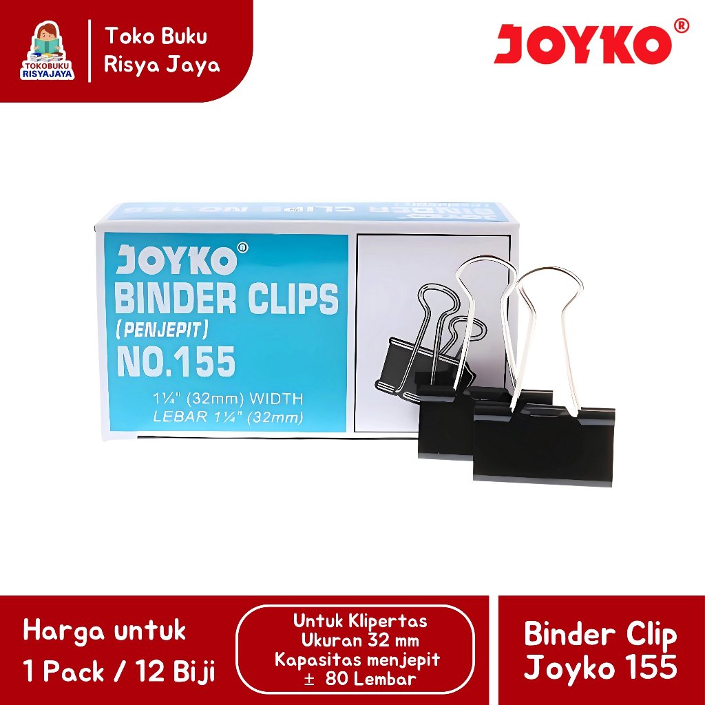 

(1 PACK / 12 Biji) Klip Penjepit Kertas / Binder Clip JOYKO 155