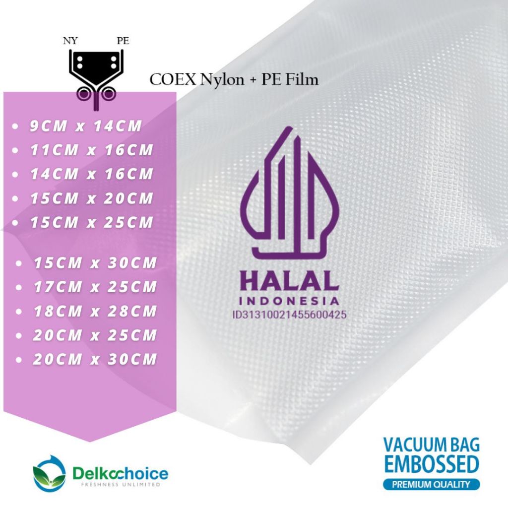 Plastik Vacuum Makanan Plastik Vacum Emboss Makanan Beku Vacuum Bag Delkochoice