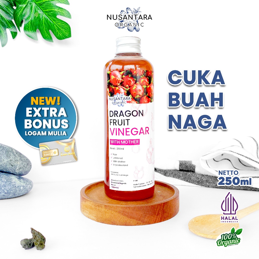 

Nusantara Organic Cuka Buah Naga Organik Asli With Mother Dragon Fruit Cider Vinegar 250ml