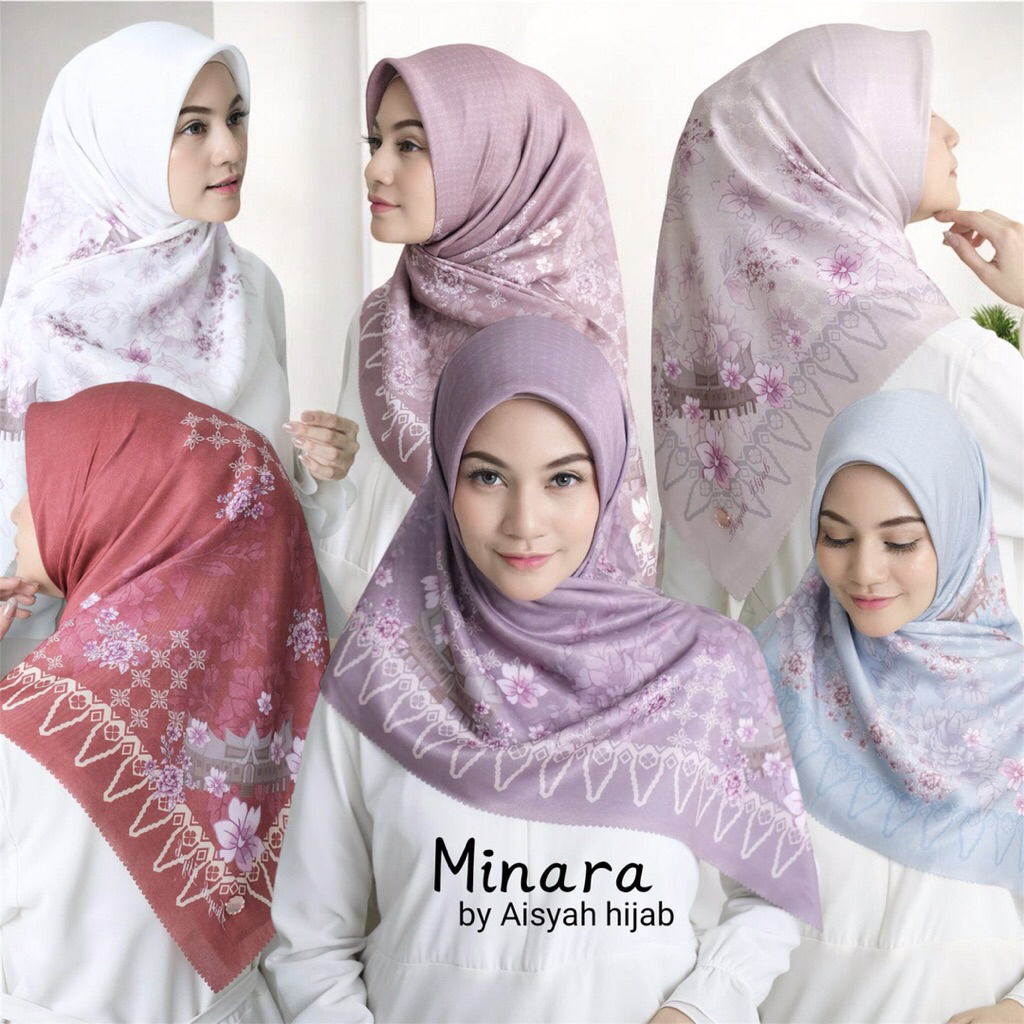 [Grosir Hijab 10pcs] Hijab Segiempat Minara Series Aisyah Jilbab Motif Premium Aisyah Jilbab Segiemp