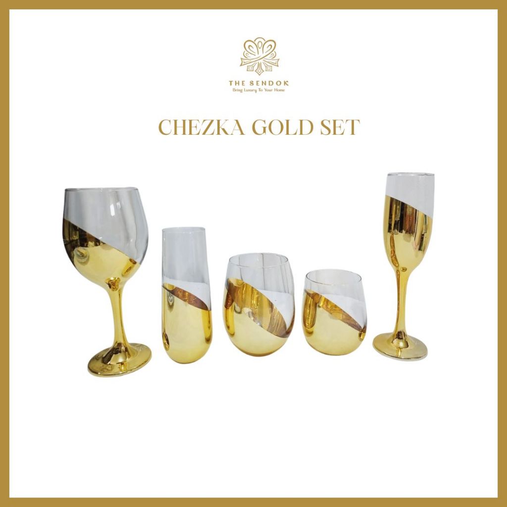 Gelas Wine | Gelas Kaca | Chezka Glass | Gelas Mewah Gold & Rosegold