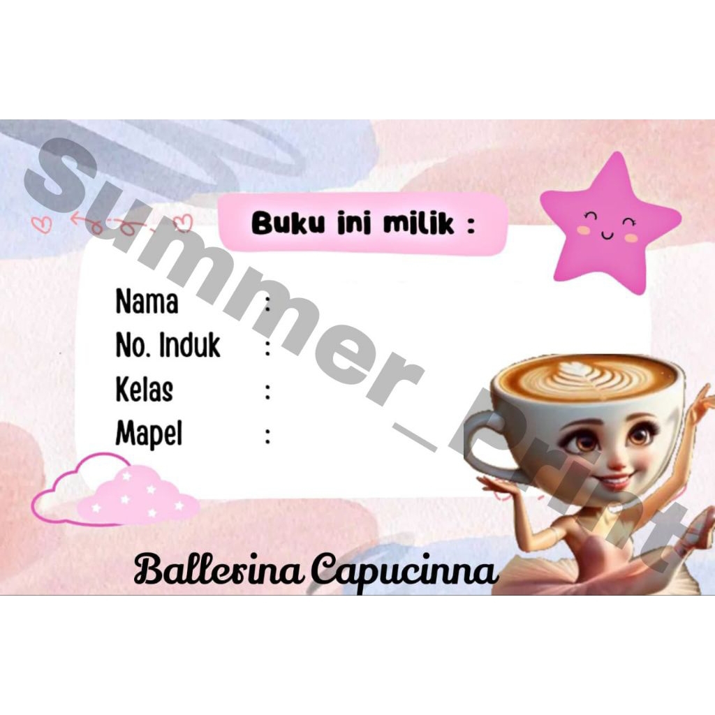 

(ISI 25 - 50 PCS) STIKER LABEL BUKU SEKOLAH ANAK MOTIF CAPUCCINA BALLERINA