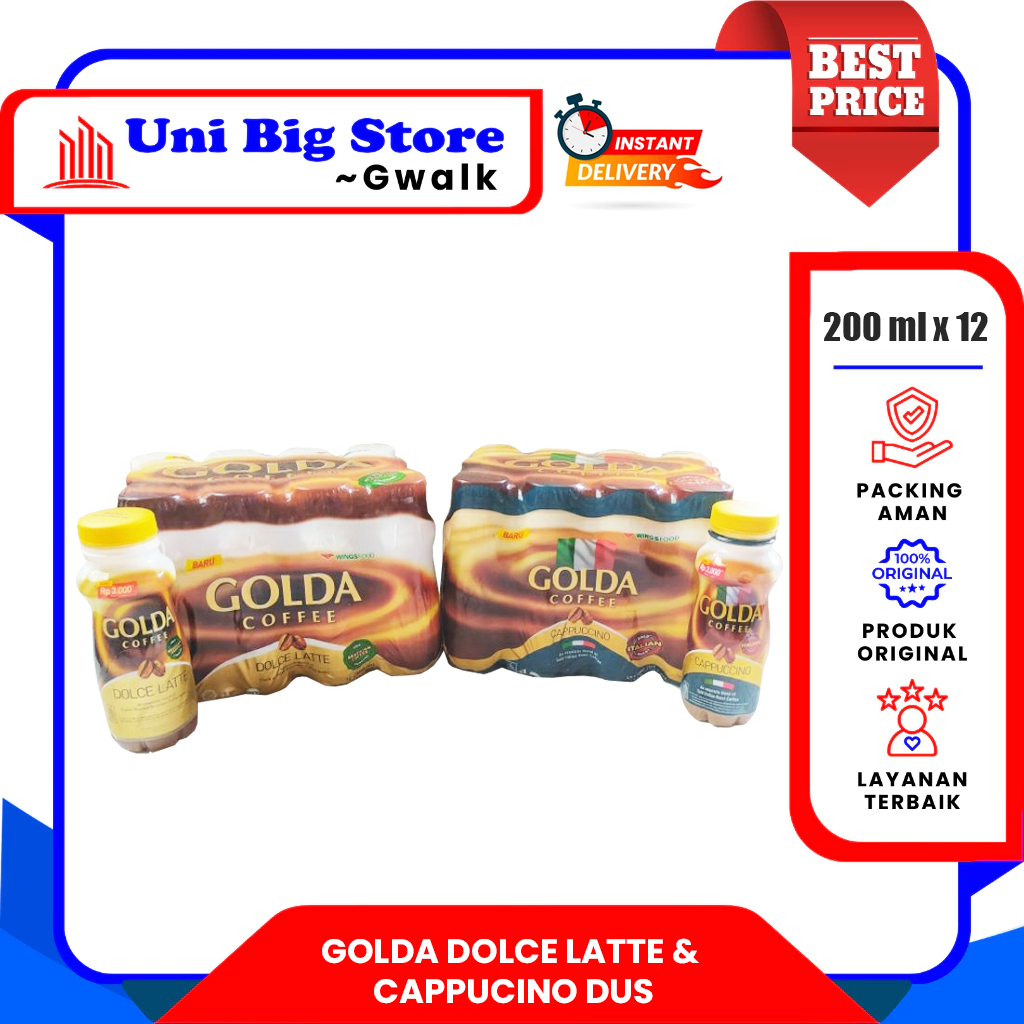 

GOLDA COFFEE KOPI CAPPUCCINO & DOLCE LATTE BOTOL DUS - (200 ml x 12 pcs)