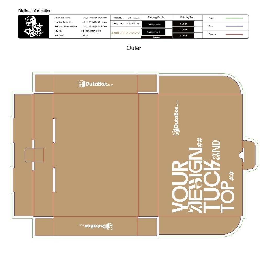 

Kardus Kemasan Diecut Custom White Kraft/ Kraft (Coklat) Pola Tipe DCB004 Free Design