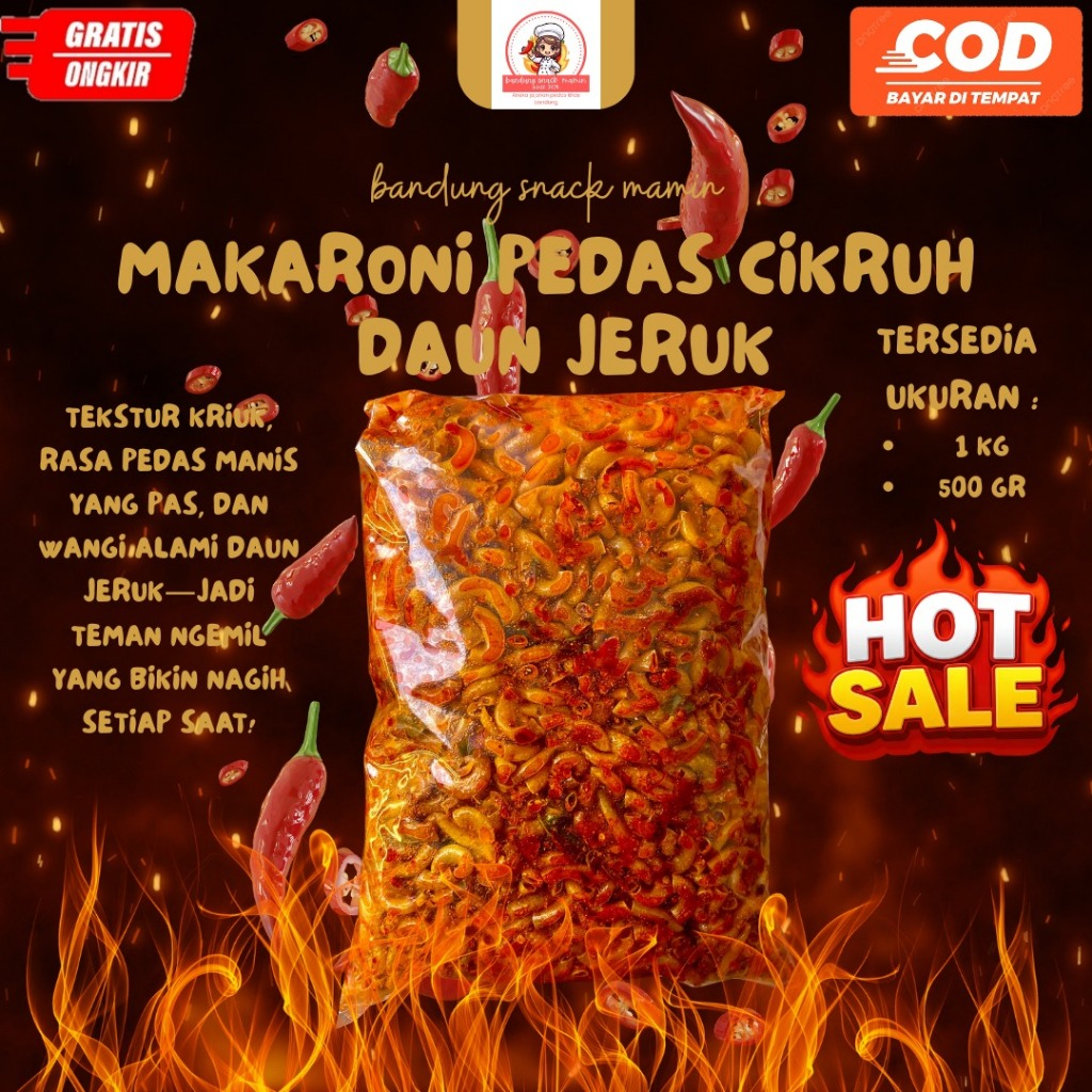 

MAKARONI CIKRUH 1 KG PEDAS DAUN JERUK KHAS BANDUNG SNACK MAMIN