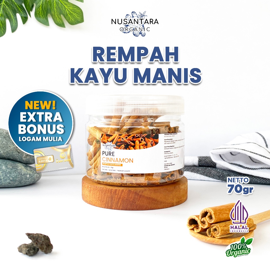 

Nusantara Organic Kayu Manis Ceylon Stick Utuh Asli Aromatic Rempah Batang Alami 70gr