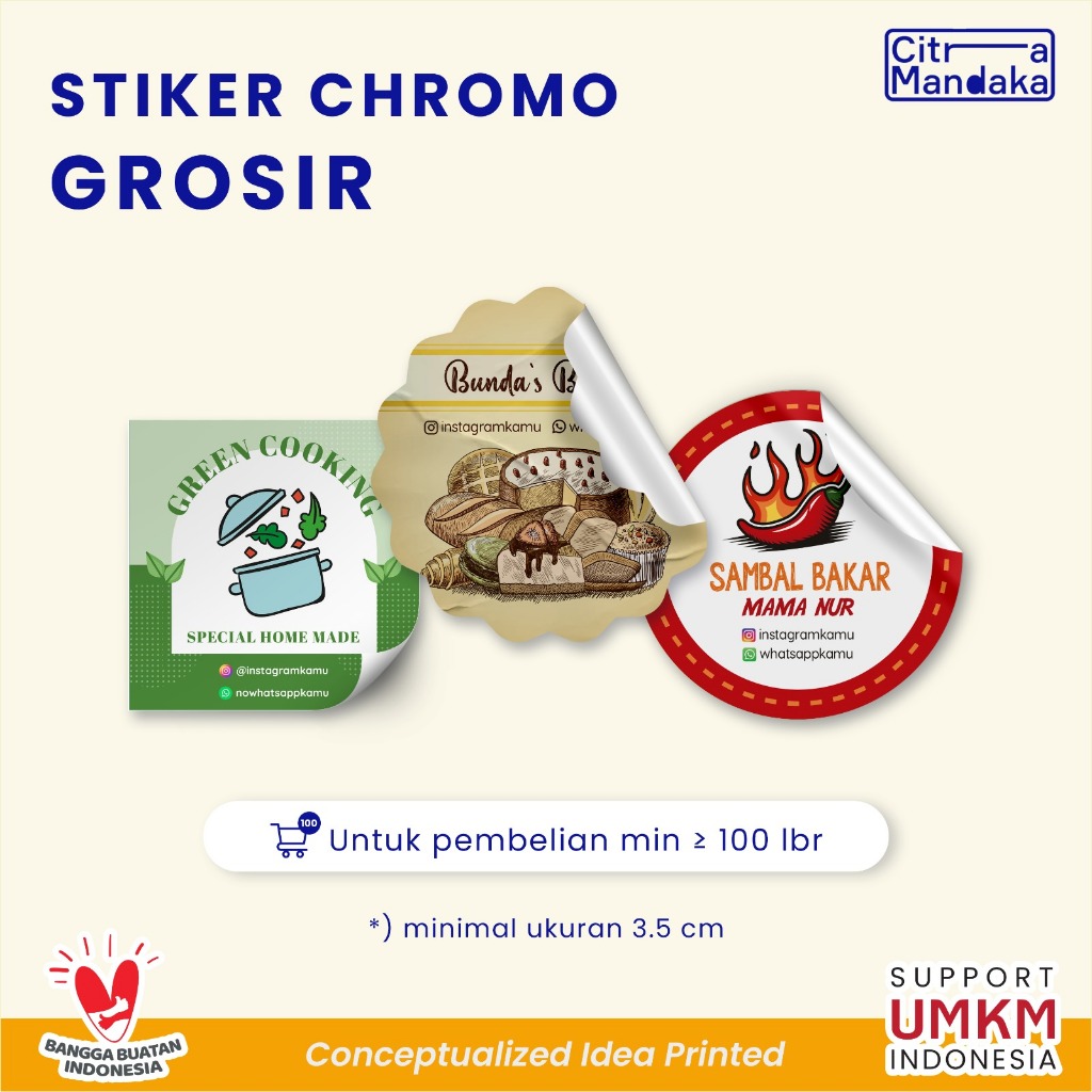 

Cetak Stiker Chromo Kromo Label Makanan Custom Grosir A3 Ukuran Besar Kisscut Snack Cemilan Online Shop | Sticker Label Makanan Free Design Kemasan Produk