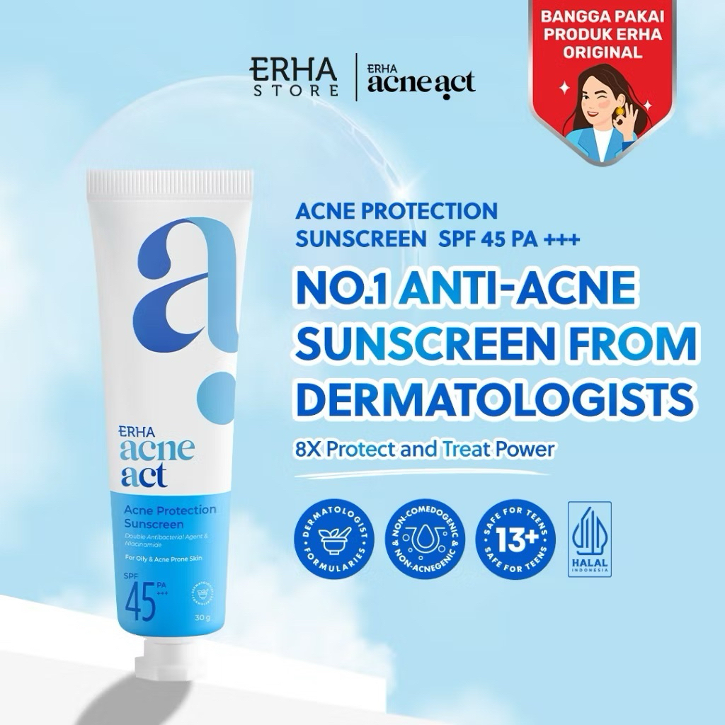 PINIF STORE | Erha Acneact Protection Sunscreen SPF 45 PA+++ | Erha Sunscreen | Sunscreen Khusus Kul