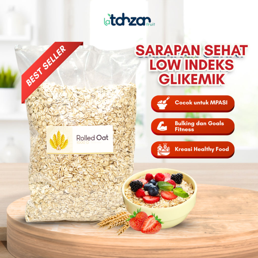 

Rolled Oat 1 Kg Sereal Gandum Utuh Makanan Sehat MPASI Diet atau Bulking Otot