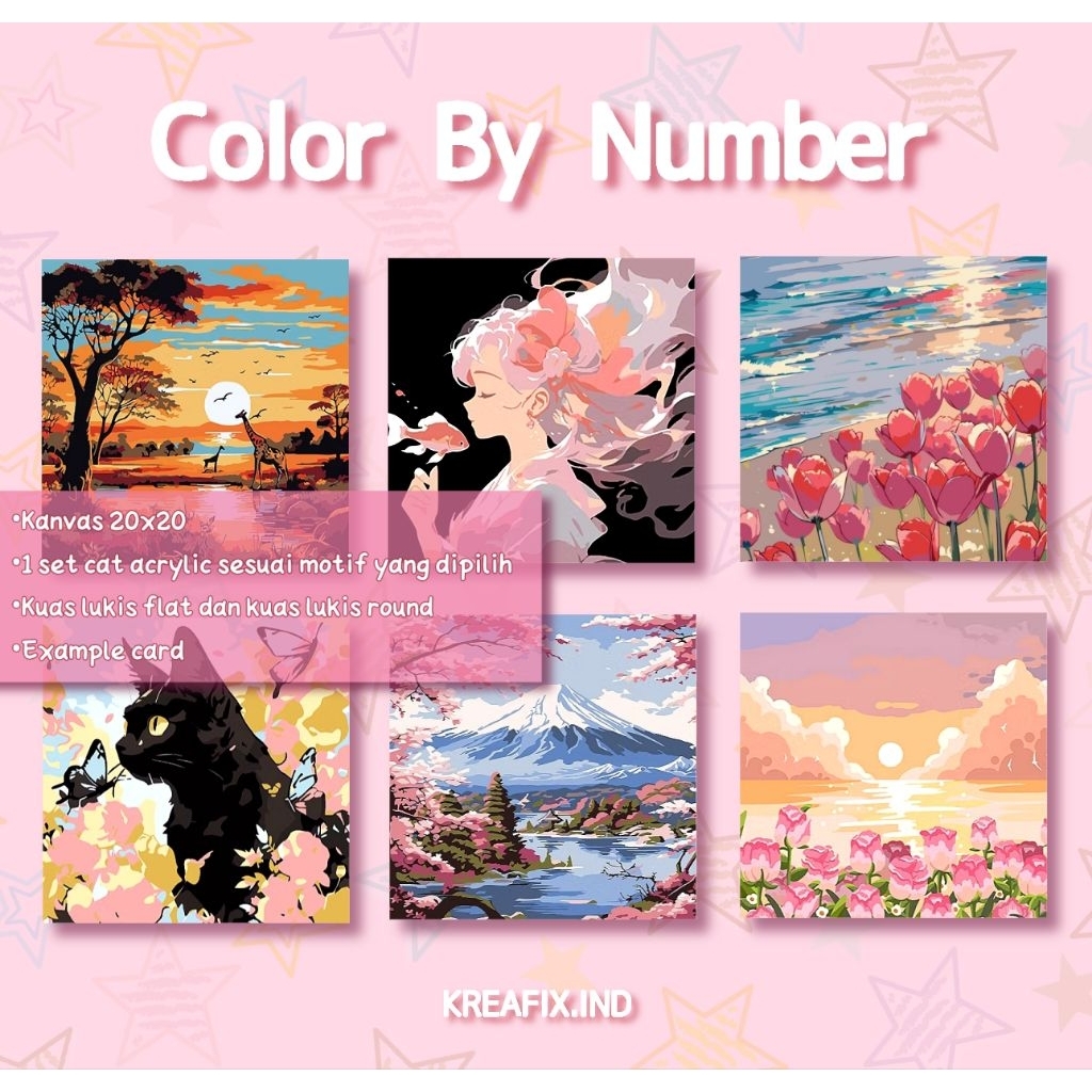 

[KI] Paint By Number Kit Lukisan Kanvas DIY Digital Painting Kit With Kanvas 20x20 cm