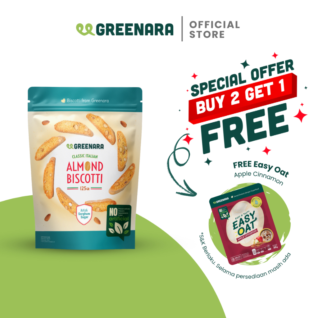 

Greenara Classic Italian Almond Biscotti (110cal/Serv) / Biskuit Sehat Less Gluten Bebas Gula Buatan