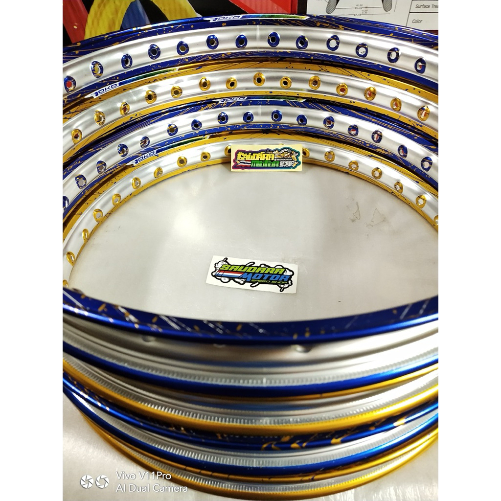 1 SET VELG PELEK ALUMINIUM ALLOY RIM ORIGINAL YOKO THAILAND 1.40X17 TWOTONE SPLASH