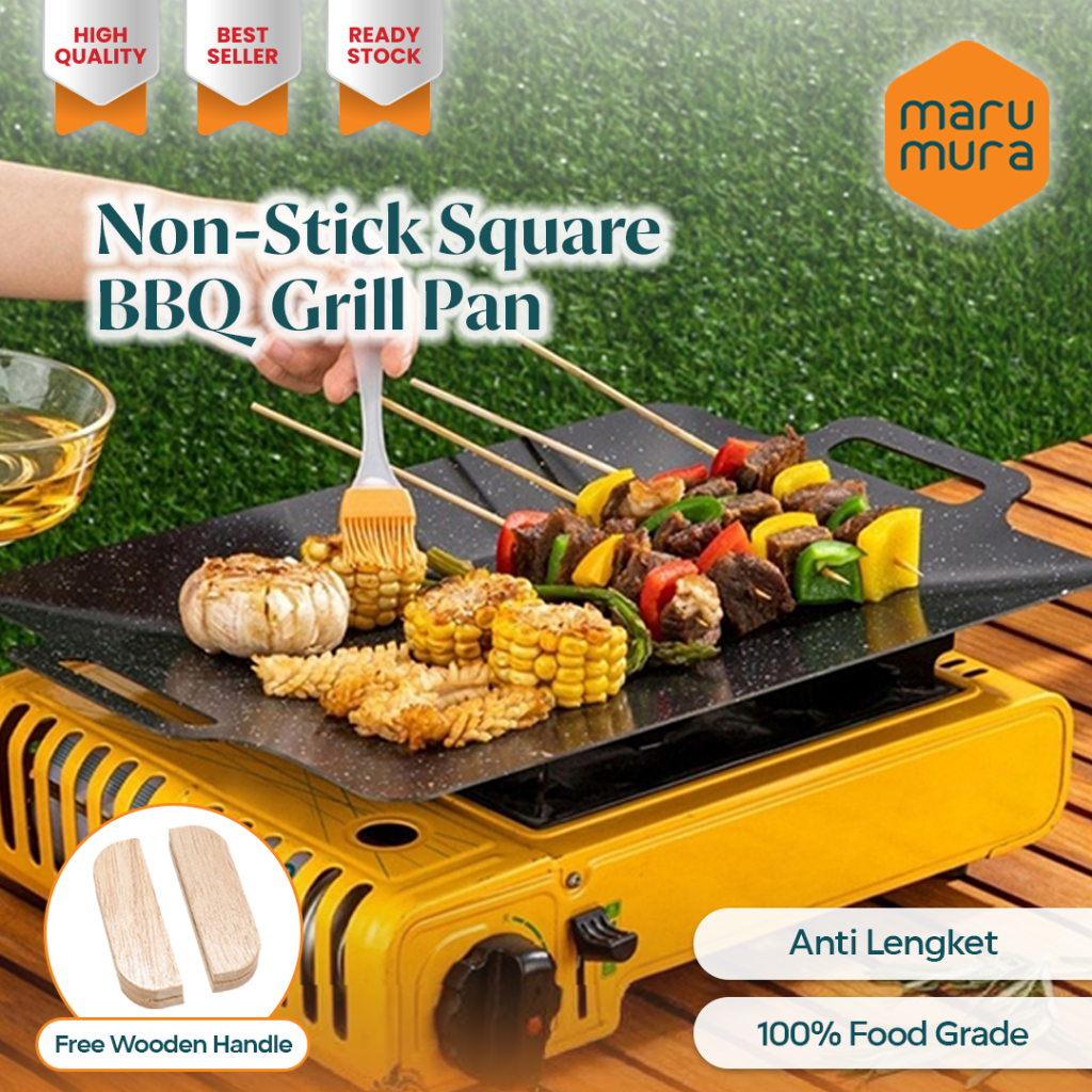 Marumura Square BBQ Grill Pan | Non stick | Alat Pemanggang Anti Lengket | Wajan Teflon Kotak BBQ