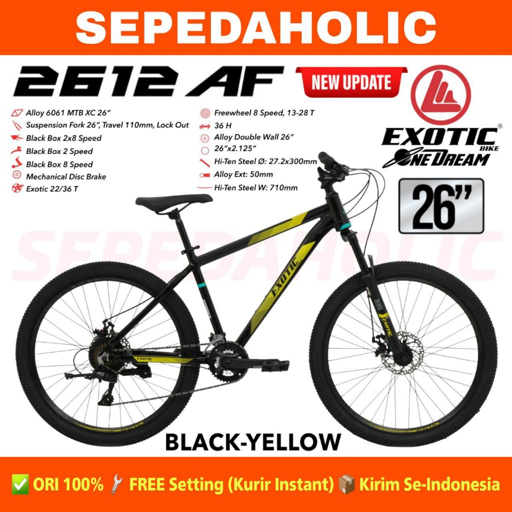 [SALE] Sepeda Gunung MTB EXOTIC ET 2612 AF Ukuran 26 27.5 Inch Alloy 2x8 Speed Rem Cakram