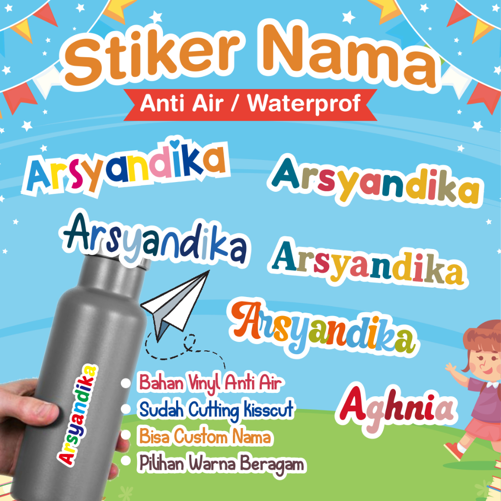

Sticker Label Nama anak sekolah anti air waterprof stiker tumbler minum