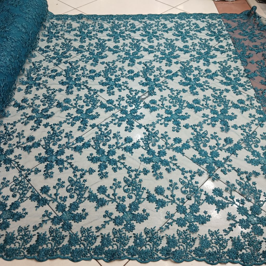 Kain Tulle Bordir Full Payet Spenggel /Tille Motif Sakura Terbaru