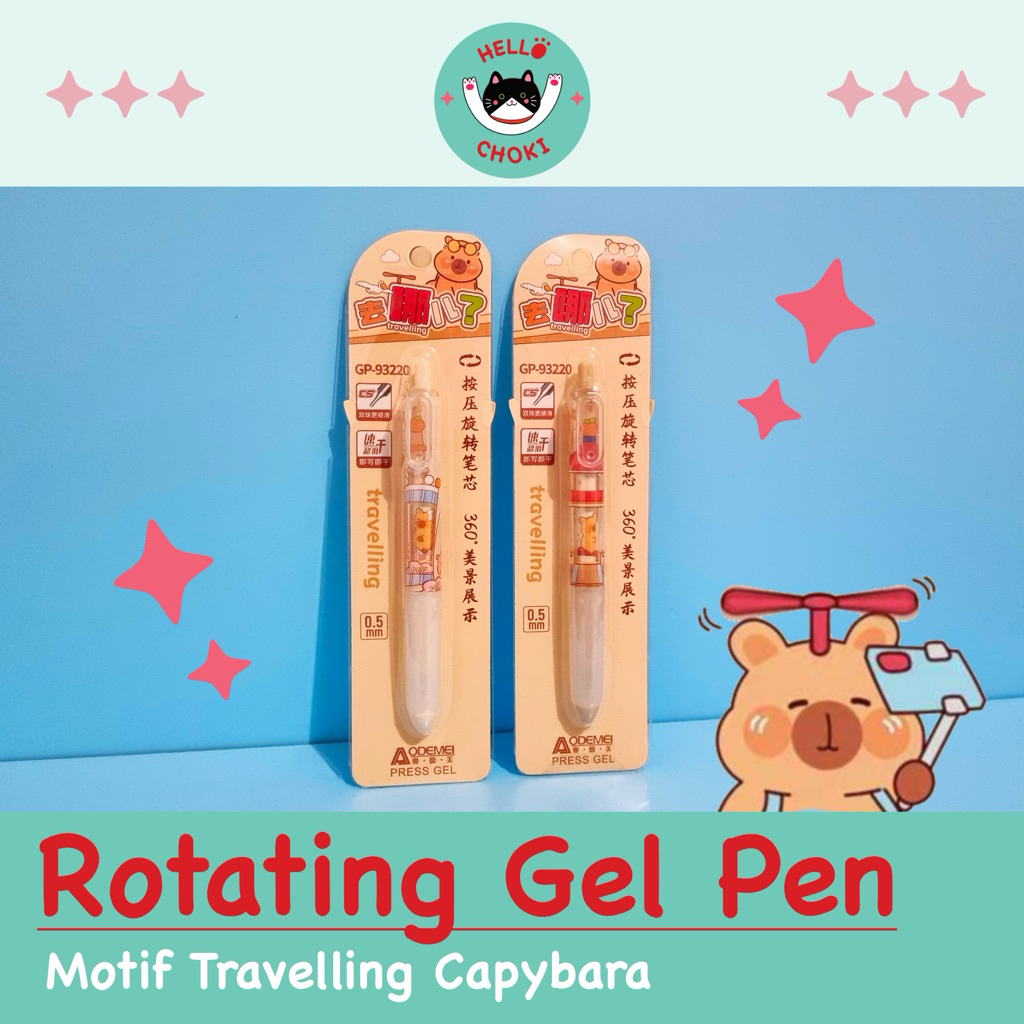 

HELLOCHOKI - Rotating Gel Pen Travelling Capybara / Gel Pen Putar Travelling Capybara Lucu